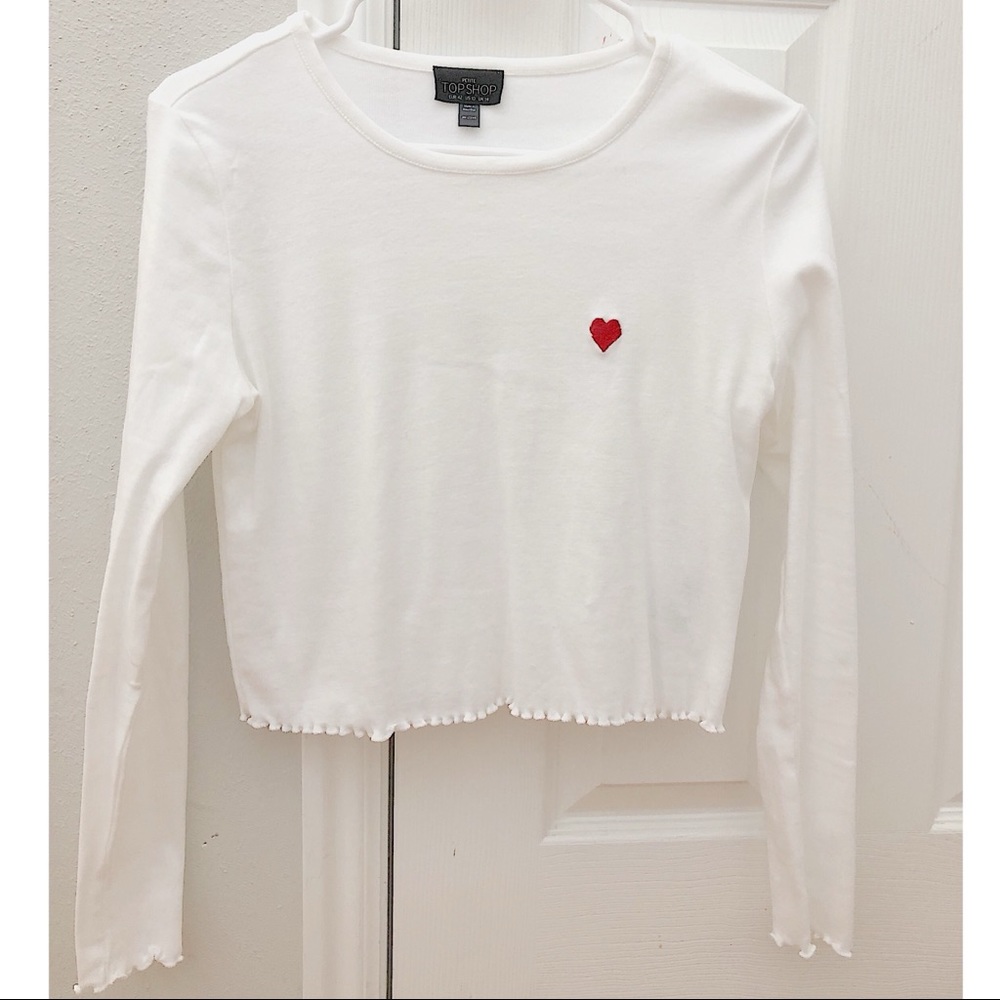 Topshop white cropped long sleeve tee with heart